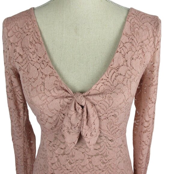 Free People Intimately In Your Arms Pink Lacey Coquette Long Sleeve Sz S NEW - Picture 3 of 7